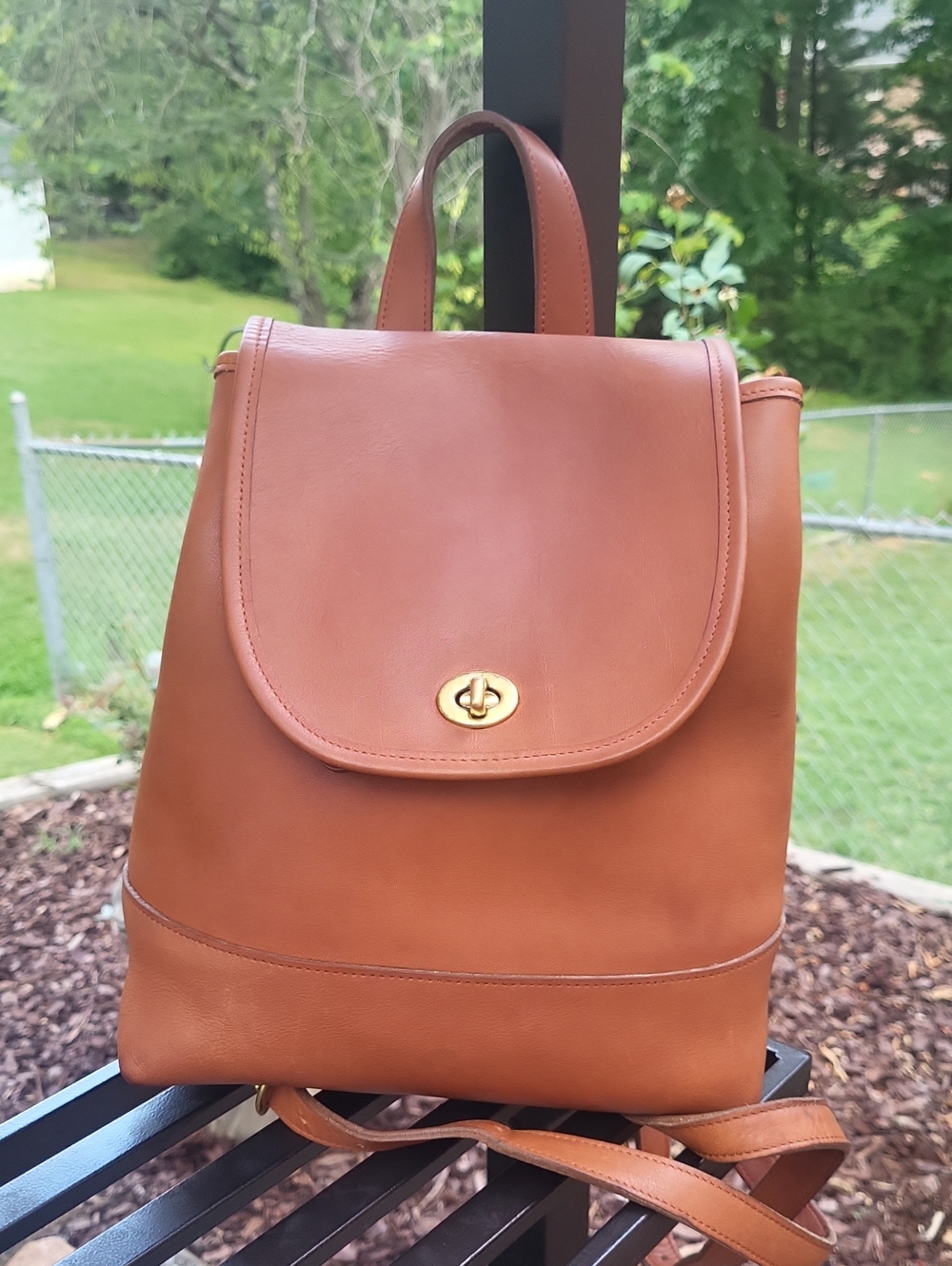 Coach Brown Leather Backpack with Gold Hardware